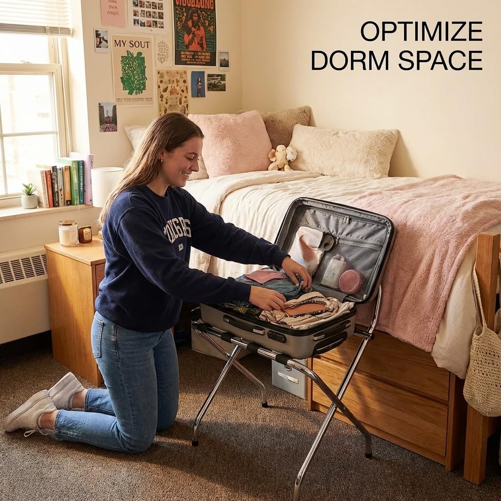 Luggage Rack, Foldable Suitcase Stand, Metal Luggage Holder for Guest Room, Foldable storage steel frame | Suitcase Stand Perfect for Bedrooms, Hotels, and Travel | Holds Up to 50-100 lb (Single Rack with High Back (DIY) - Pack of 2)
