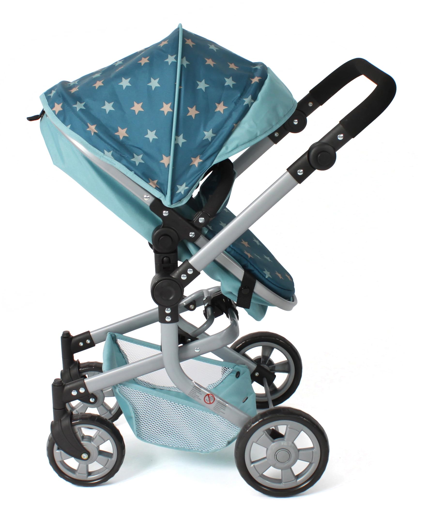 Bayer Chic 2000® Passeggino per bambole 2 in 1 Mika – stelle turchesi – pieghevole – manico regolabile in altezza 47 – 80 cm – struttura moderna – Bambole fino a 52 cm – 4 – 8 J, Flowers