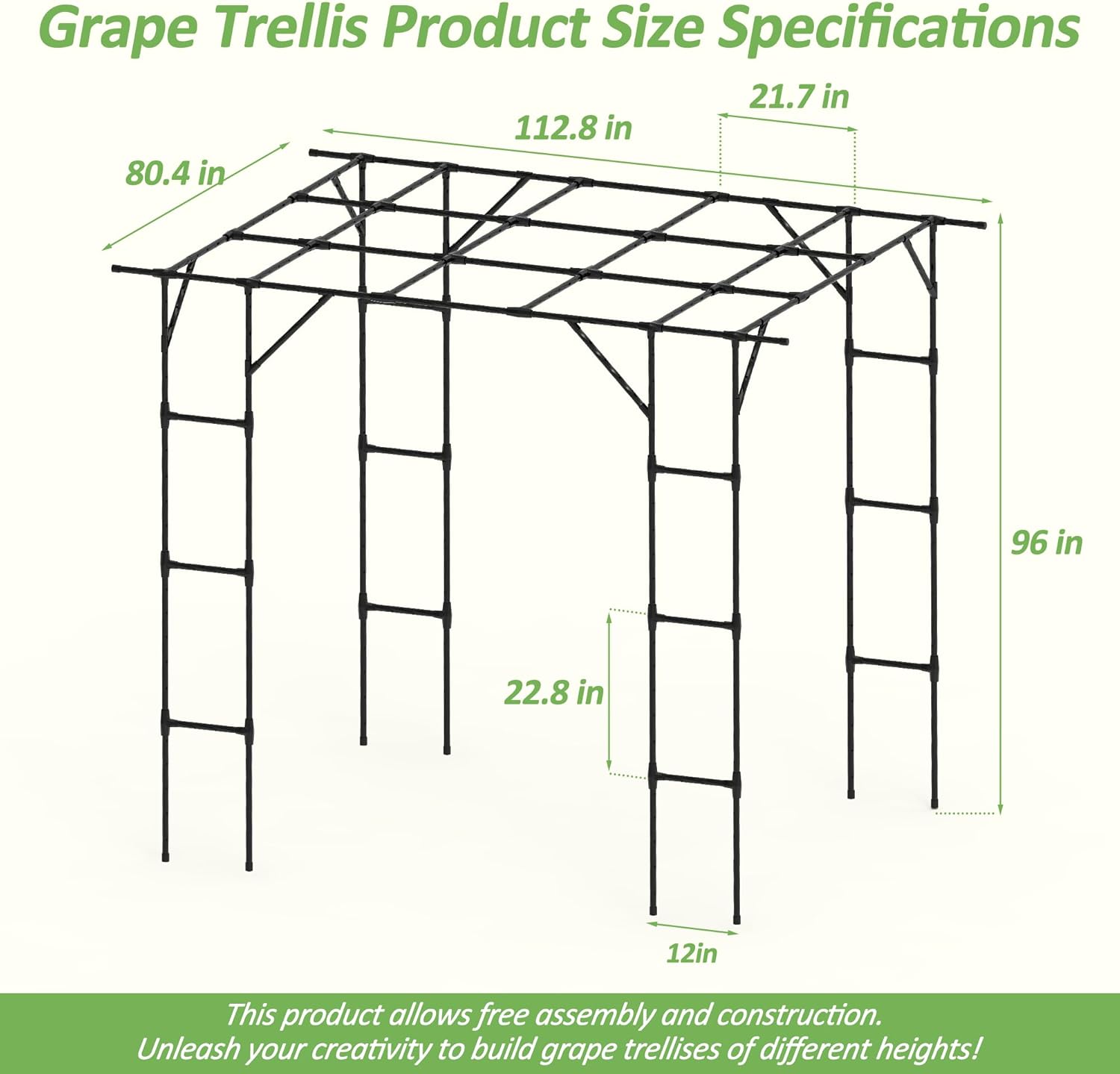 Grape Vine Trellis - Cucumber Trellis Size: 118 * 78.5 * 90.5 inches - Large Outdoor Garden Arch Trellis, Used for Outdoor Climbing of Plants, Courtyard and Garden Decoration of Pavilions