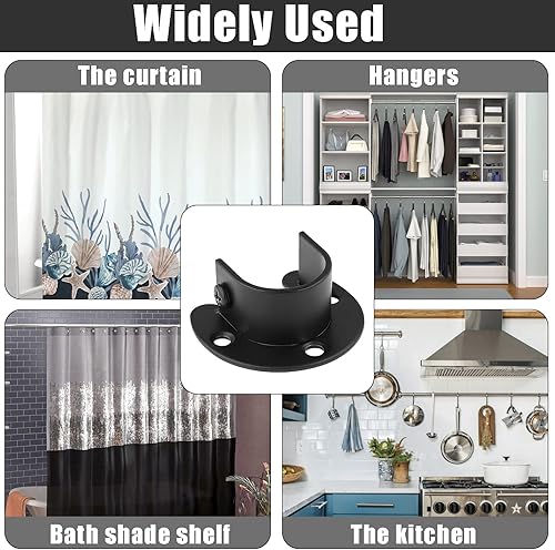 Miniatura 7 de Qjaiune Juego de 4 soportes para barra de armario, soporte de barra de cortina de 1 pulgada, soporte negro para barra de armario, brida de armario