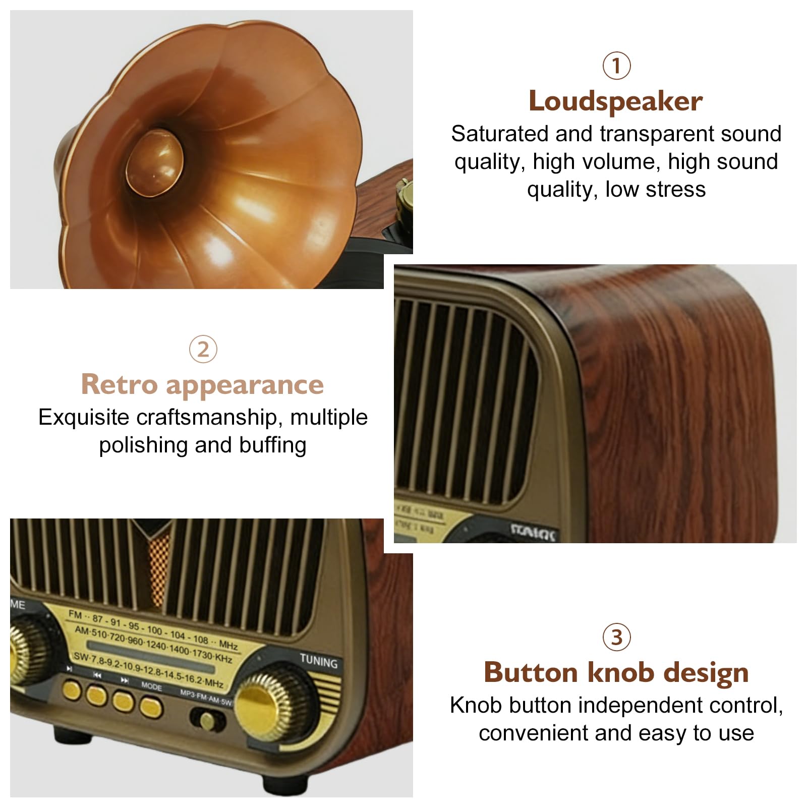 Radio rétro avec Bluetooth, petite radio nostalgique, radio Bluetooth rétro, pour randonnée, camping, cadeau, bureau, maison