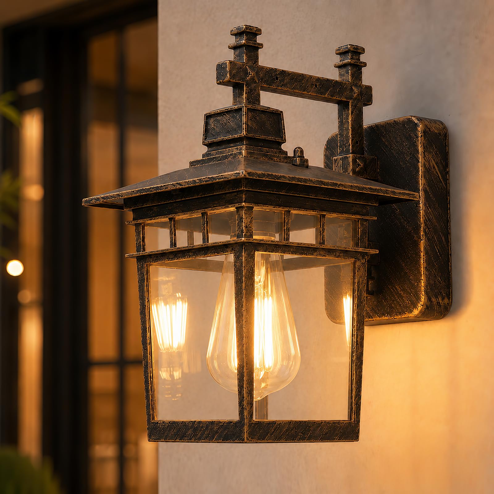 Lampada da parete per esterni, con vetro trasparente, IP44, impermeabile, da parete, vintage, per esterni, balcone, lampada da parete (bronzo, 40 W)