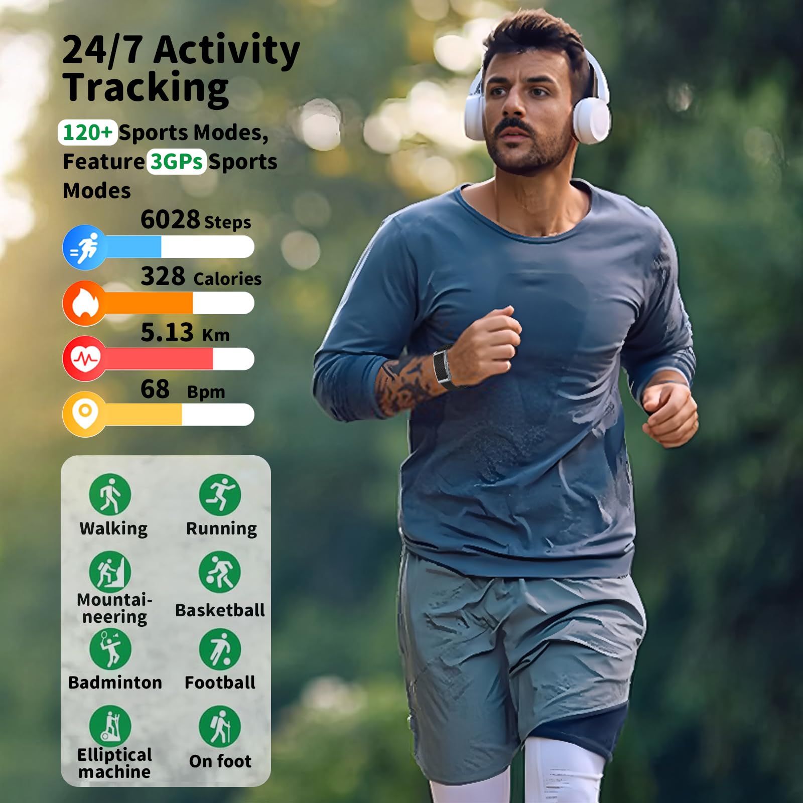 Smart Health Wristband & Armband Set, Screen-Free Minimalist Design Fitness Tracker, Nylon Breathable Smart Bracelet, 24/7 Heart Rate/SpO2/Sleep Monitor, 120+ Sports Modes, IP68 Waterproof