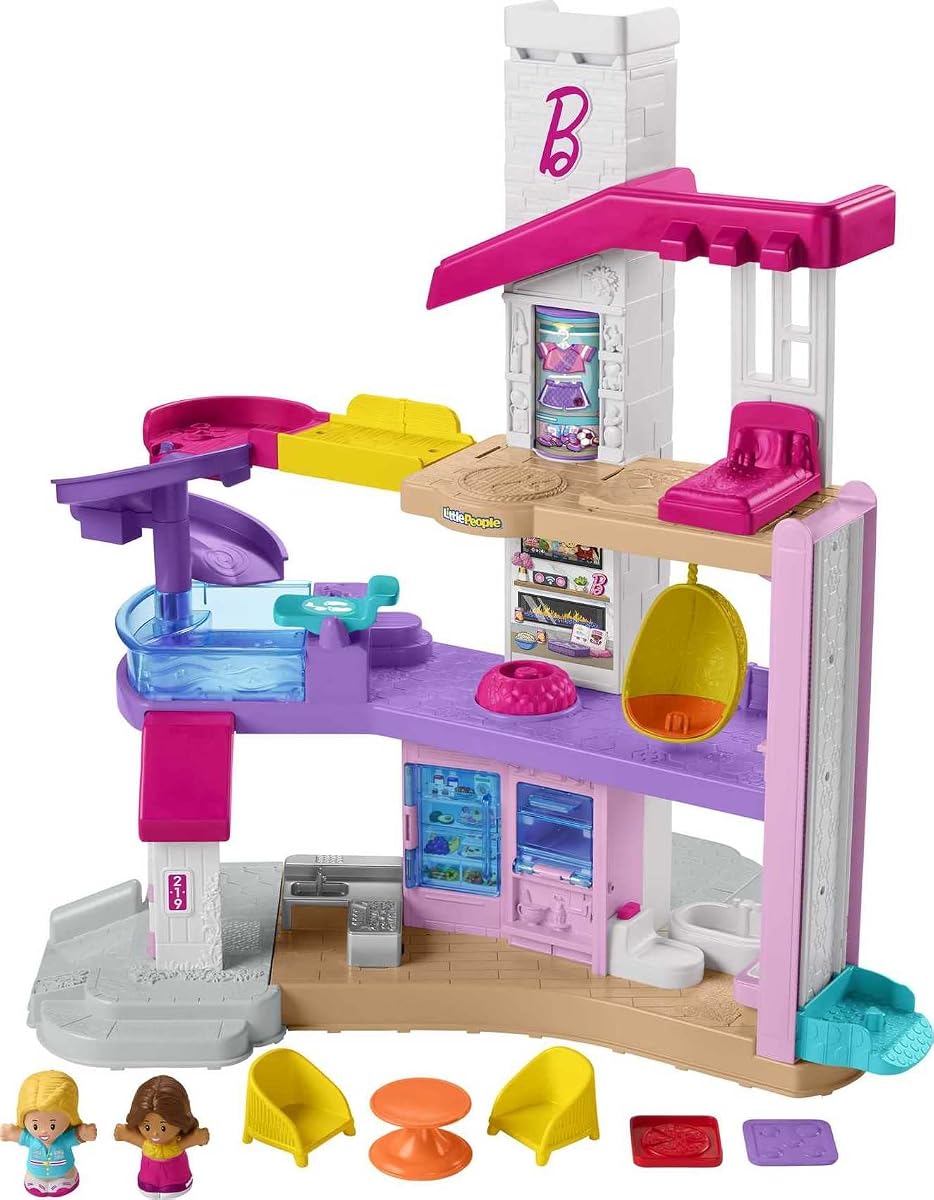 Fisher-Price Little People Barbie - Juego de juguetes para niños pequeños con luces musicales, sonidos y 7 piezas para mayores de 18 meses