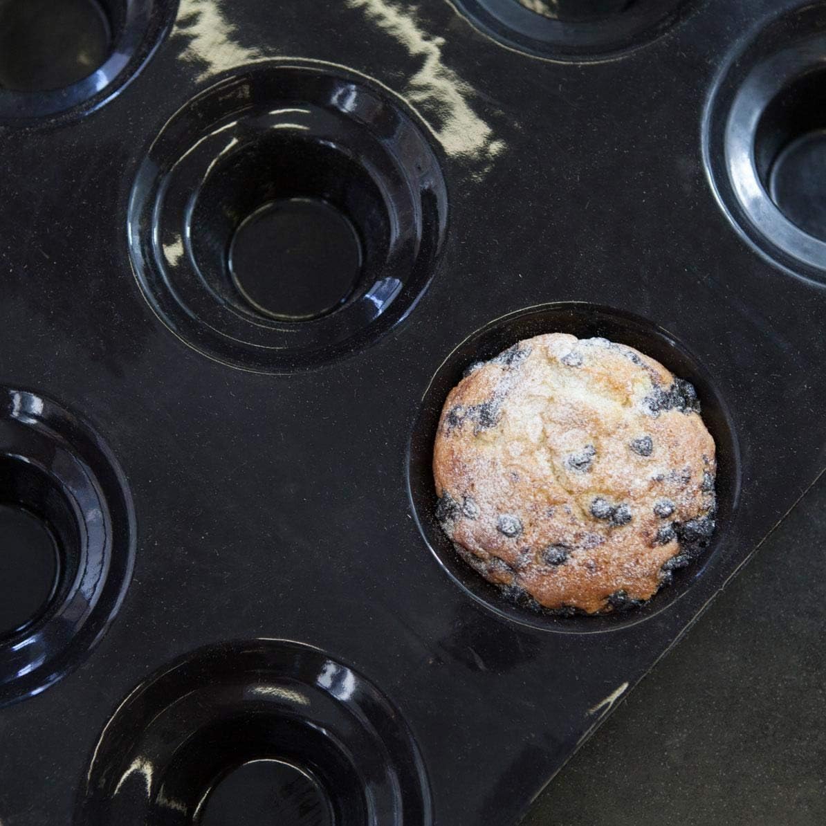 FP 1278 Flexipan Origine Crown Muffin Pan, 12 Cavities, Black, Silicone-coated Fiberglass