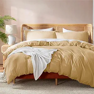 Nestl Full Duvet Cover Set with Comforter Insert - Camel Gold 4 Piece 80x90 Duvet Cover & 2 Pillow Shams with White Quilted Down Alternative Comforter, Ultra Soft, All Season