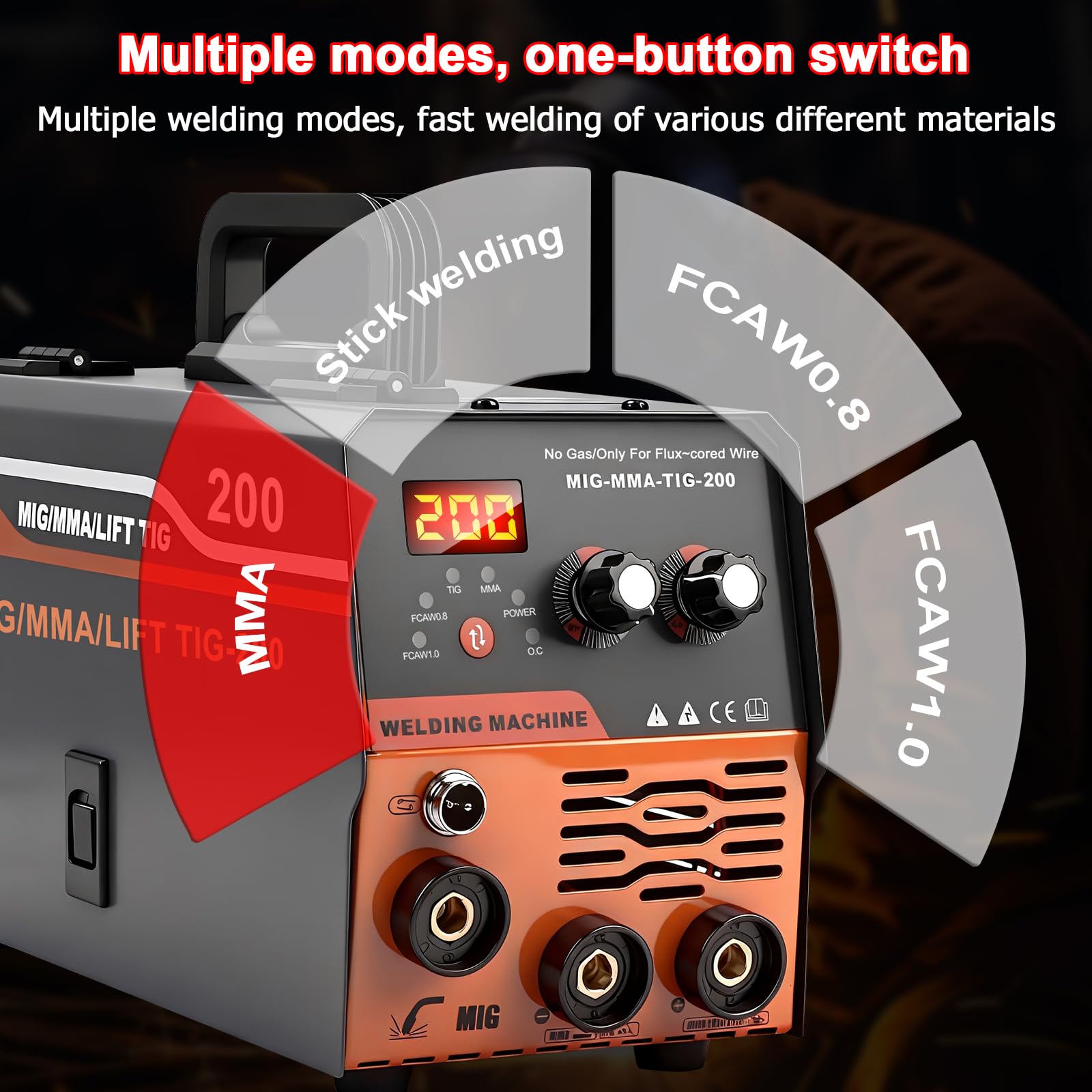 Spawarka MIG, spawarka spawalnicza 20-200 A, bez gazu, spawarka MIG/MMA/LIFT TIG 3 w 1, spawarka gazowa ochronna, spawarka TIG z technologią falownika IGBT i wyświetlaczem LCD