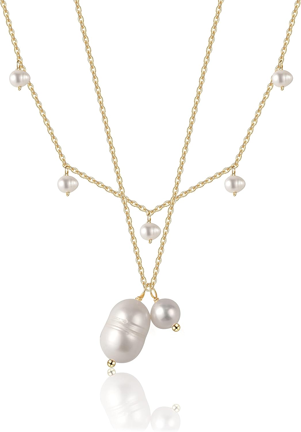 Dainty Round Pearl Pendant Necklace for Women 14K Gold Plated Cross Chain Sunflower Drop Dangle Handmade Everyday Jewelry for Gifts
