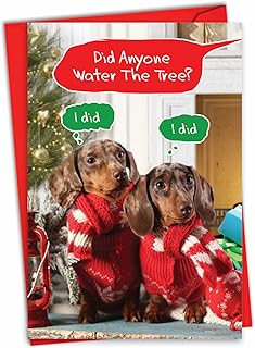 NobleWorks Christmas Greeting Card with Envelope, Adult Cartoon, Humor Holiday for Men and Women - Funny Xmas Greeting Stationery - Watering The Tree C3386XSG