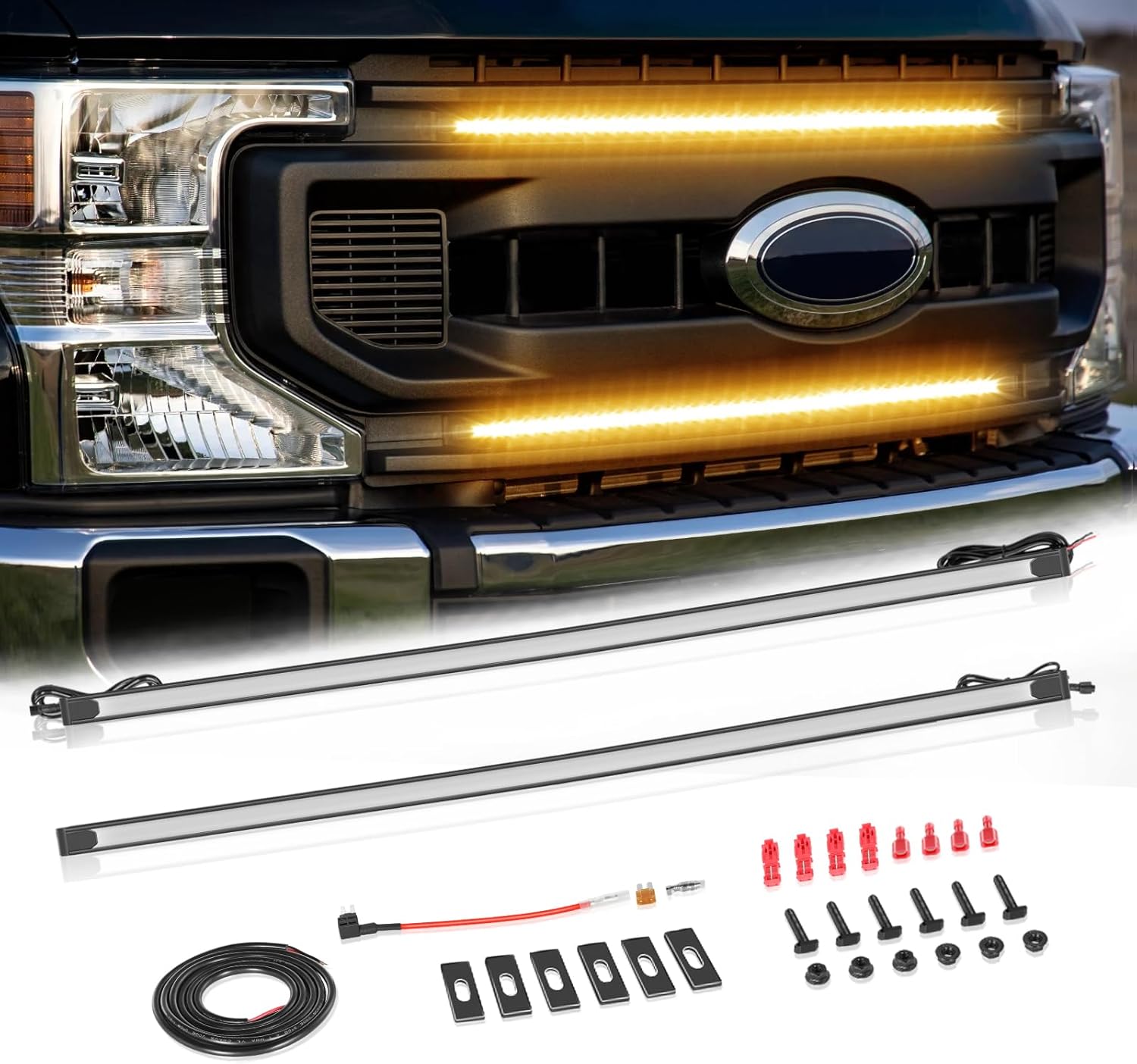 LED Grille Lights for Ford Amber, Nirider 2PCS 37Inch LED Grill Light Bar Kit Amber DRL Grille Accent Light Curved Front Grill Lights for 2017-2022 Ford Super Duty F250 F350 Truck