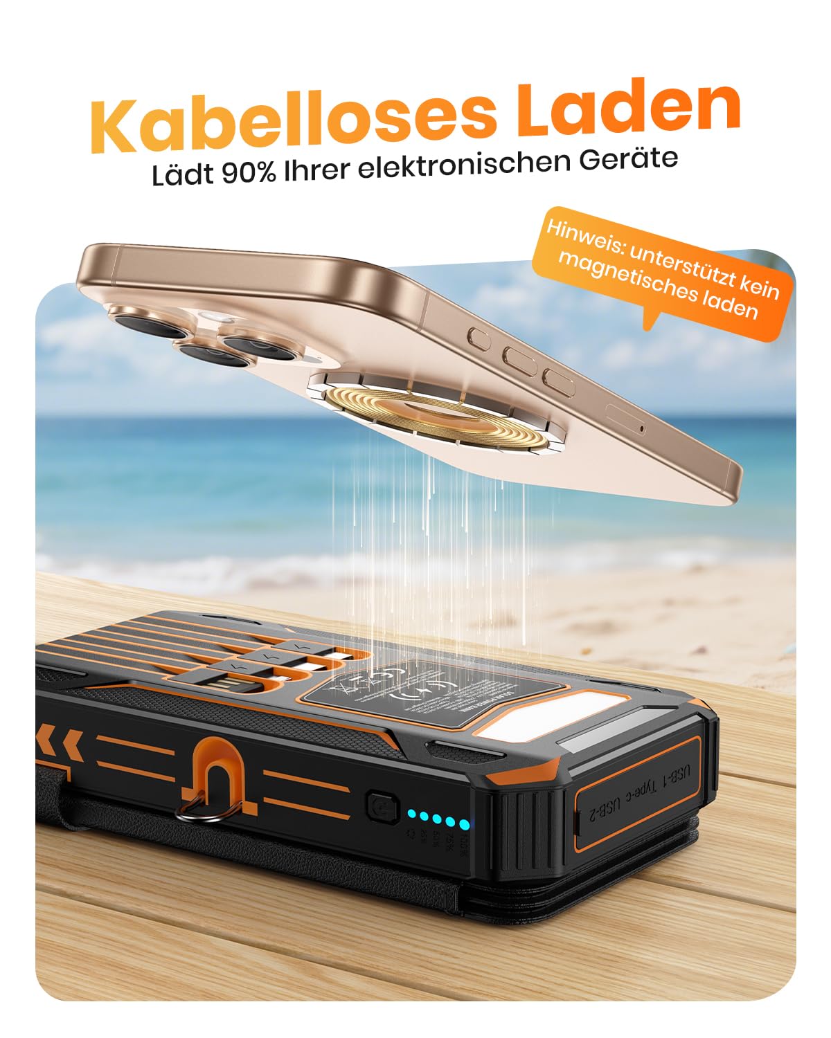 SOARAISE Solar Powerbank 20000mAh - Tragbare Solar Ladegerät mit 4 Solarpanels - 22,5W Schnellladung Externer Akku Power Bank mit Taschenlampe für Outdoor Camping