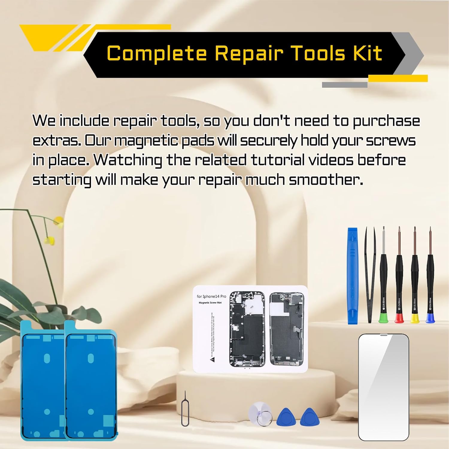 Screen Replacement for iPhone 14 Pro 6.1" LCD Display Digitizer Front Speaker Proximity Sensor 3D Touch Full Assembly Repair Fix Tools Kit A2890 A2650 A2889 A2892 A2891