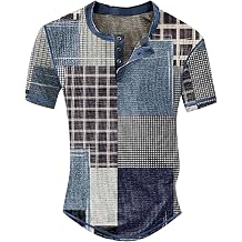 White Polo Shirts for Men Casual Top Striped Plaid Retro Western Denim Print Button Men's T Shirt Top White Polo T