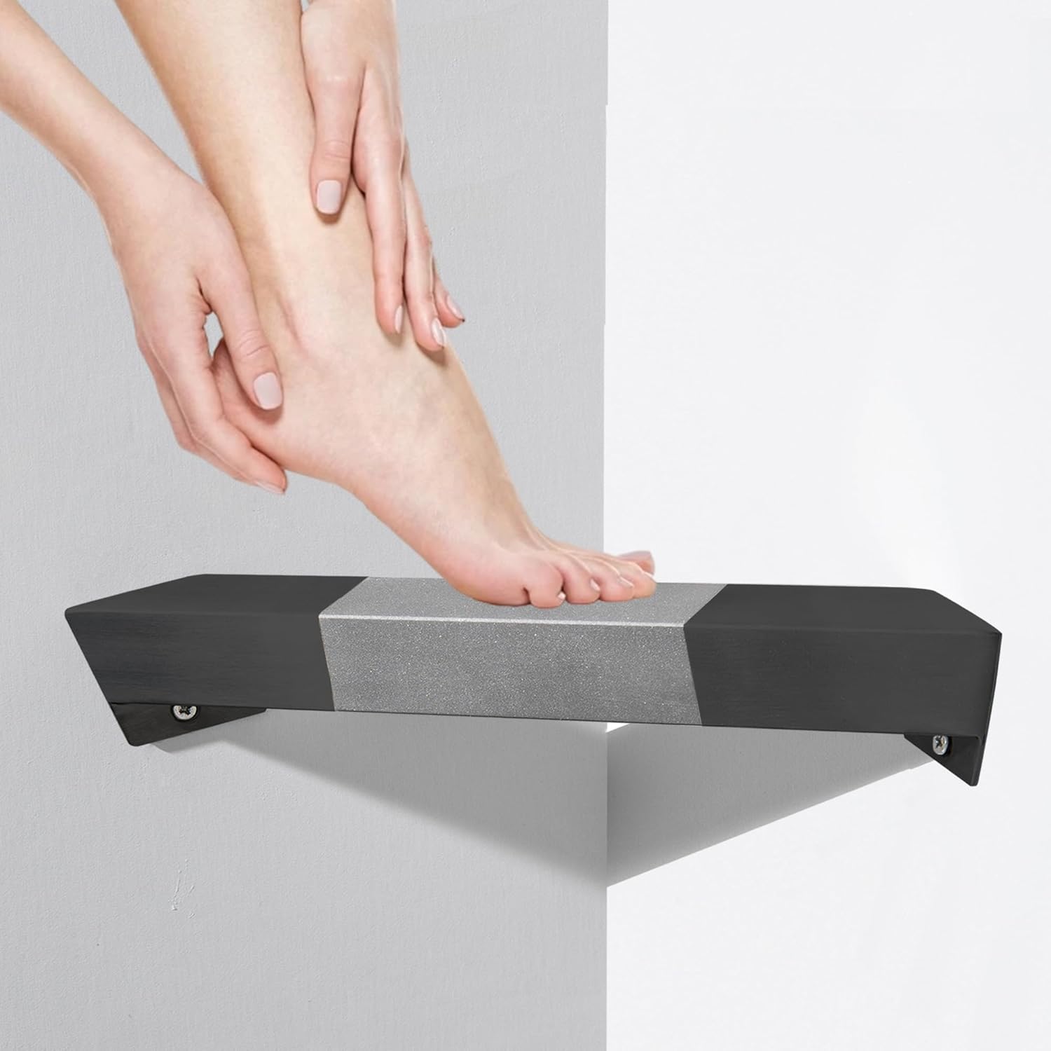 LIWEIKE Shower Foot Rest for Shaving Legs Non-Slip Scrub Corner Shower Footrest Bar Sturdy Stainless Steel Bathroom Stool for Shower to Shaving Legs Square, Matte Black