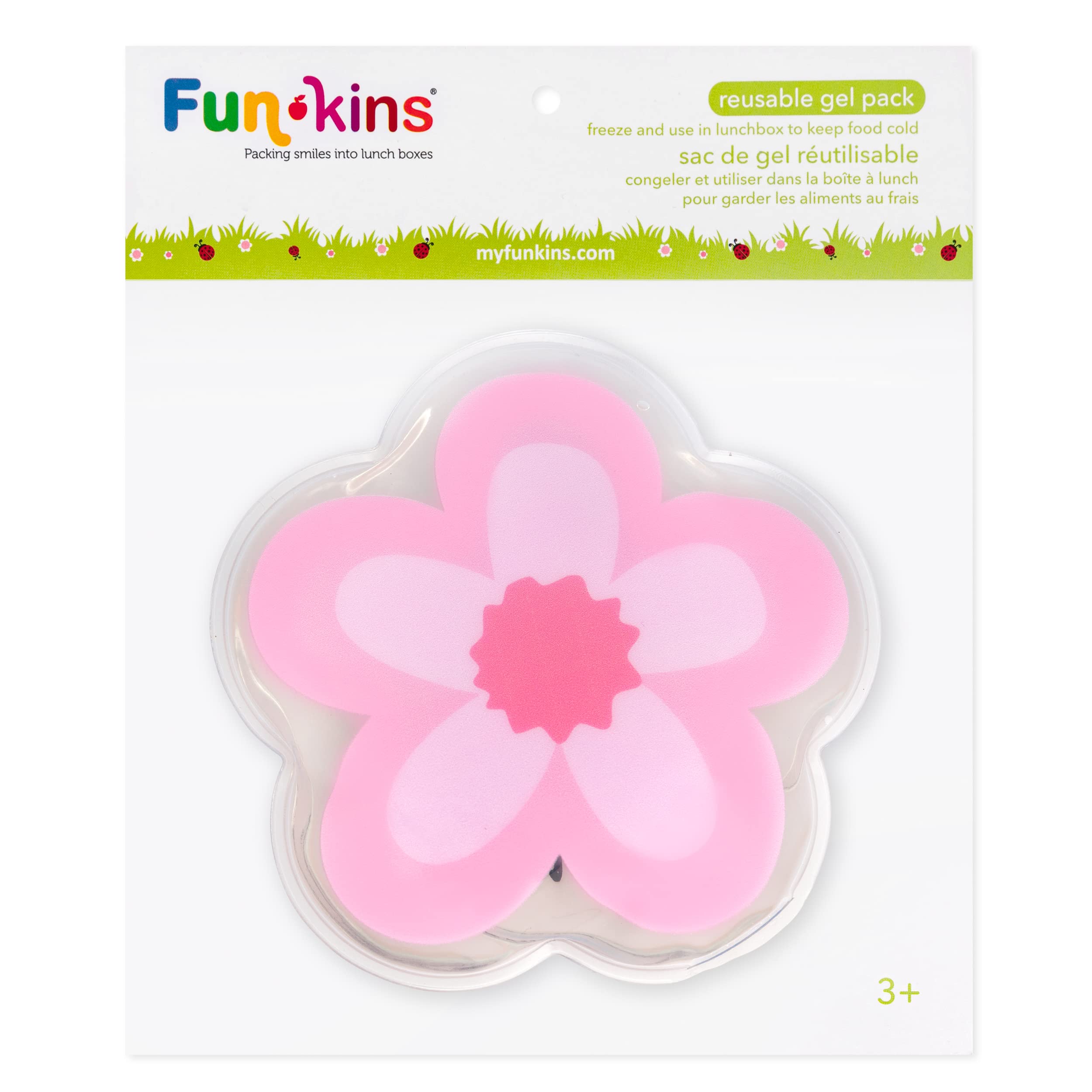 FUN KINS Ice Pack for Lunch Boxes, Soft, Slim, Freezable, Reusable, Durable for Lunch Bags and Totes, Variety of Patterns for Boys and Girls, Keeps Lunches Cold (Flower)