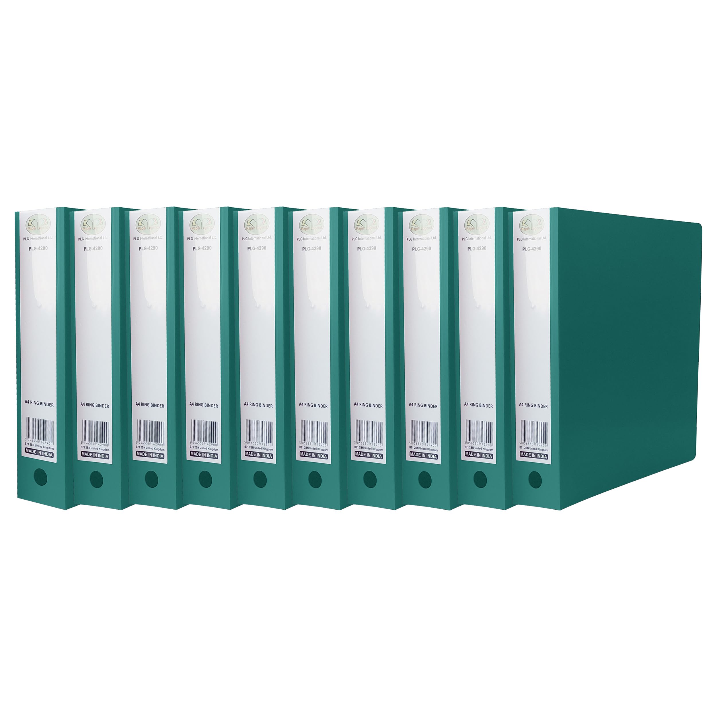 (Pack of 10) A4 Ring Binder File Folder PP File 65mm Spine Folder Plastic Cover with 500 Sheet Capacity and Ring Pull, 2 O-Ring Binder Folder Organiser (Green, Ring Binder File) — image 1