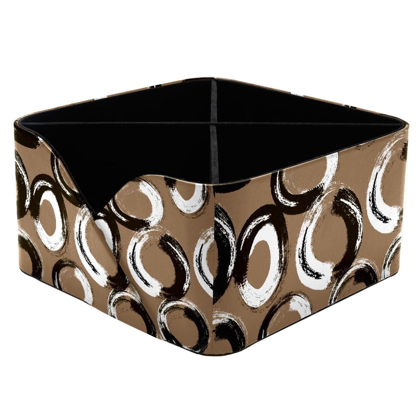 KengjuTesu Geometric Circles Polka Dots Ring Bubble Pattern Desktop Organizer Pen Holder, Rectangular Pencil Cup for Office, Study and Makeup Stations