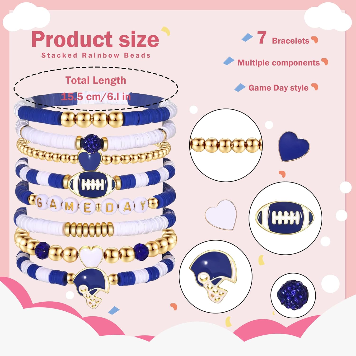 Game Day Bracelets for Women Stackable Burgundy Football Bracelets Gifts Stretch Beaded Bracelets Sport Football Mom Gameday Outfits Accessories - Image 6