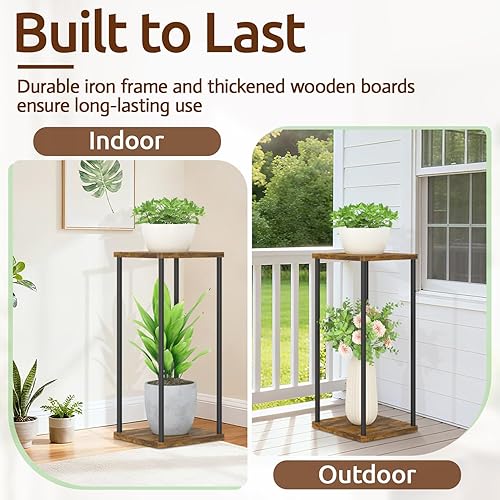 Miniatura 7 de Soporte para Plantas de 2 Niveles para Interiores, Oppro Estante Vertical de Madera y Metal de 28 Pulgadas de Alto, Mesa Moderna Negra Grande para