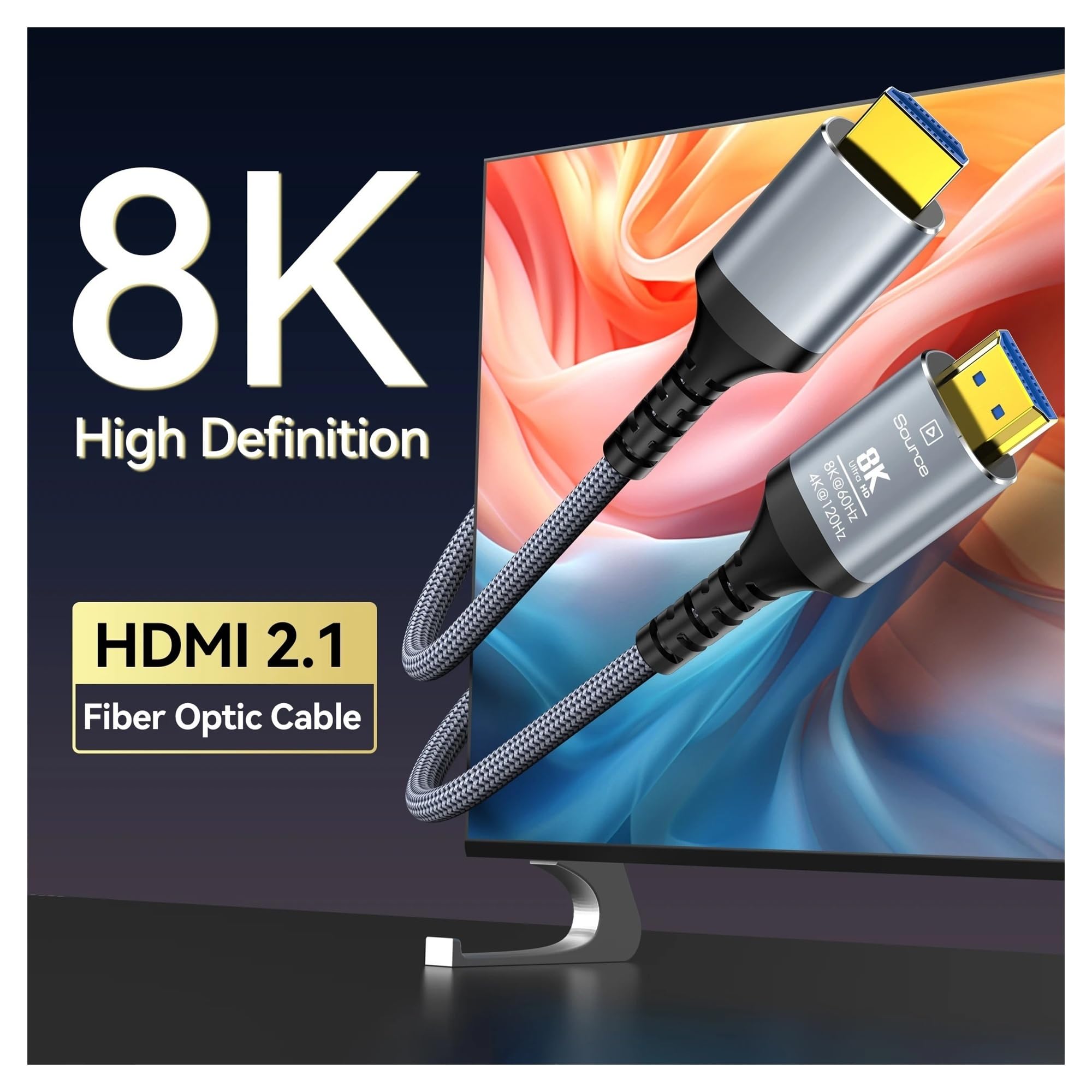 Cable HDMI 2.1 De Fibra Óptica De 48 Gbps, 8K@60Hz 4K@120Hz, HDR Dinámico EARC HDCP 2.3, Compatible Con Smart TV, Consolas De Juegos, Reproductores De Blu-ray(50m)
