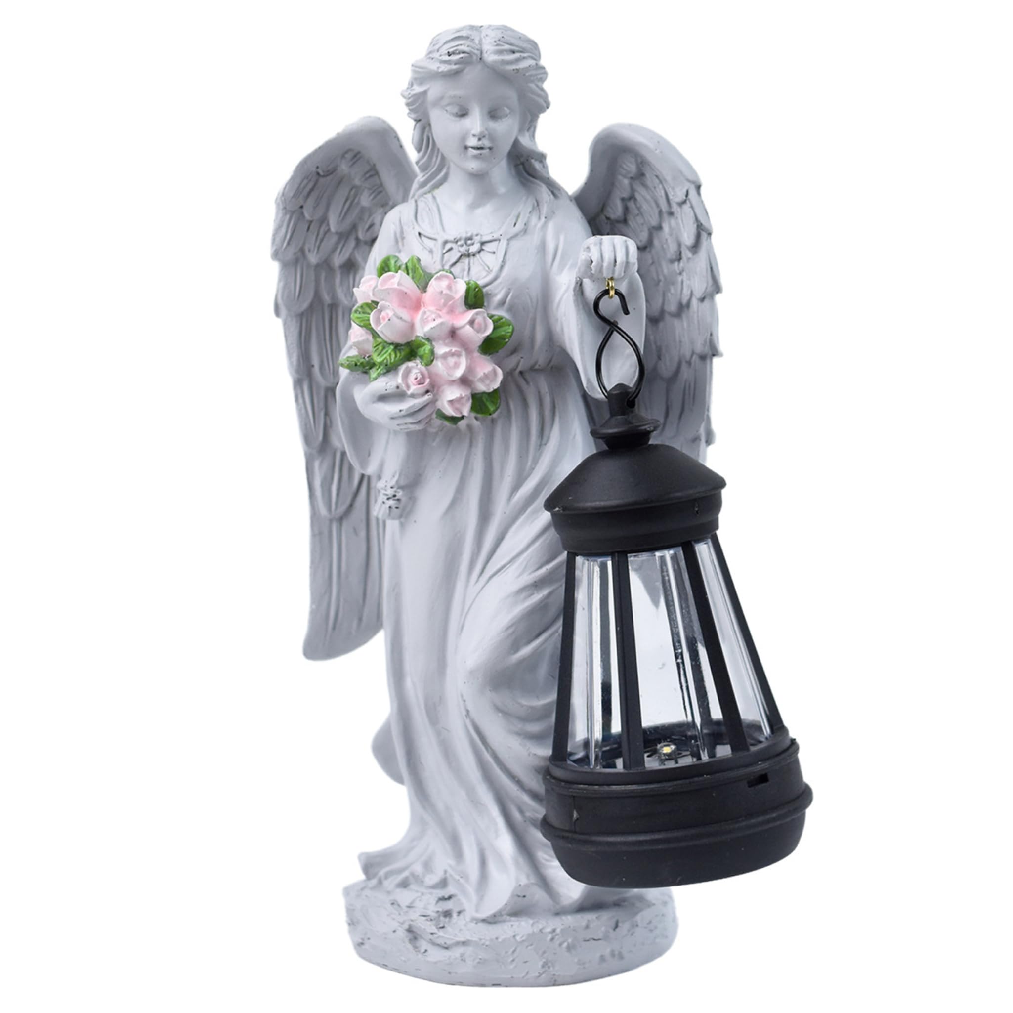 Uanqfegy White Angel Statue For Garden, Solar Light Figurine - Weatherproof Resin Memorial Decor For Cemetery, Home/ 5.5X9.1