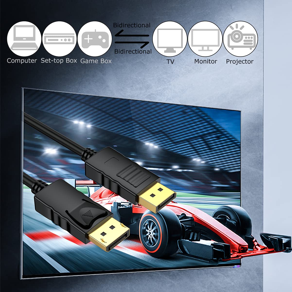 DisplayPort Cable 3FT 10-Pack, Display Port to Display Port Cable, Gold-Plated, Supports 4K@60Hz, 2K@165Hz, Compatible for Monitor, Computer, Laptop, Graphics Card, Docking Station