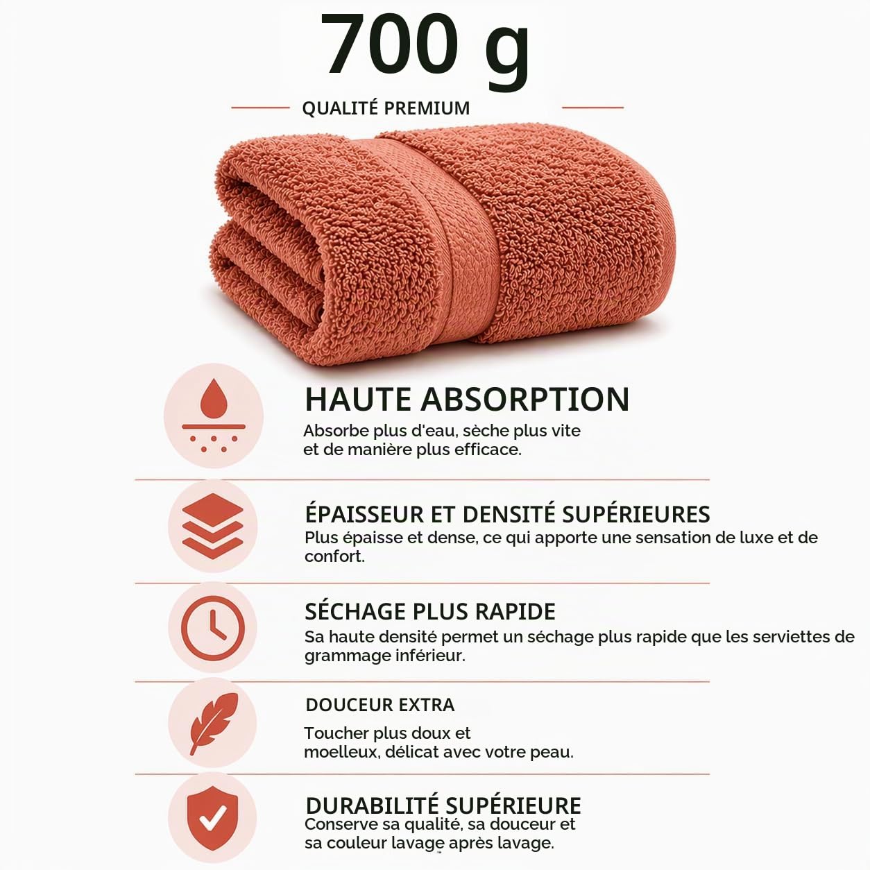 TRAMAS+ Serviette de Bain 100% Coton 700g |2(50x100)+2(70x140) Mandarine