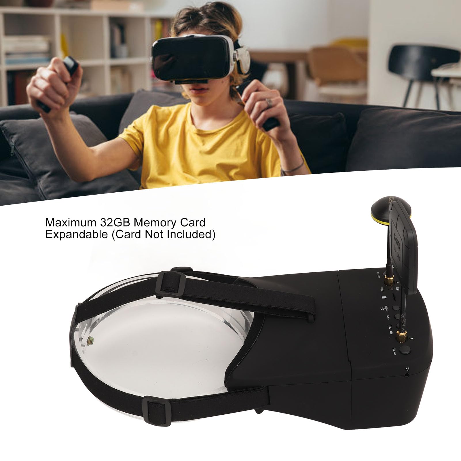 Gafas de drones de registro de DVR, FPV Goggles 5 pulgadas 5.8GHz 40Ch 800x480 Resolución, batería incorporada de 2000mAh para una experiencia FPV mejorada para una