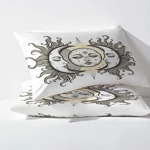 Miniatura 3 de Juego de sábanas de sol y luna tamaño Queen, sábanas estéticas, sábanas y fundas de almohada estampadas de 4 piezas, sábana bajera ajustable de