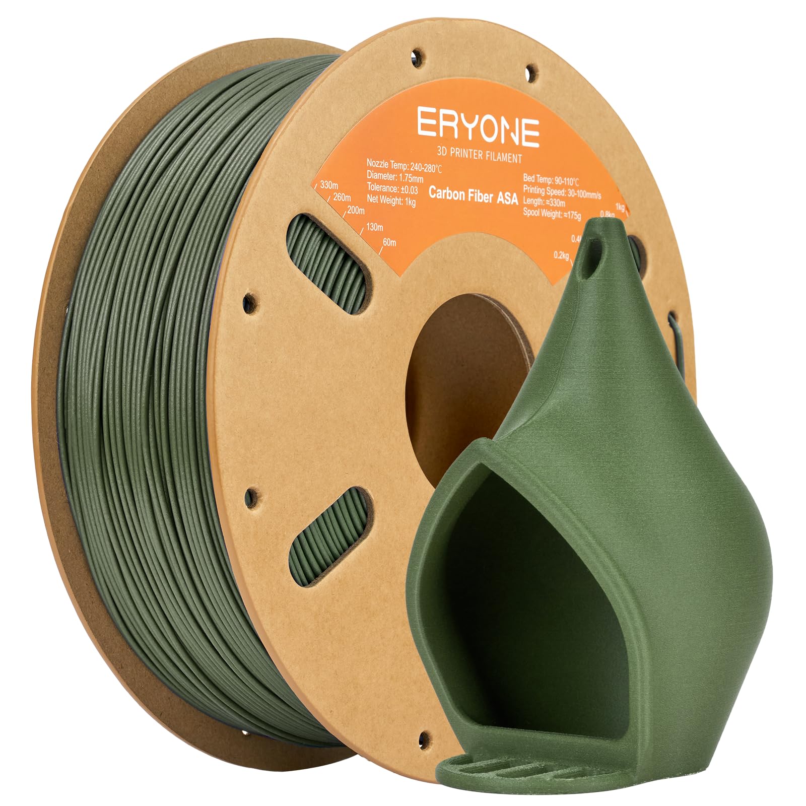 ERYONE Carbon Fiber ASA Filament, 3D Printing ASA CF Filament, 1.75mm +/- 0.03mm, 1kg (2.2 lbs)/Spool, Olive Green