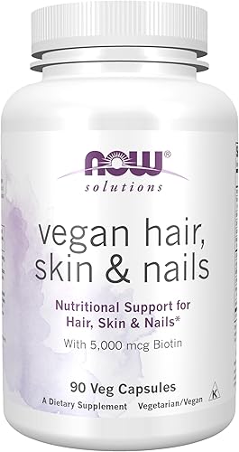 NOW Solutions, cabello vegano, piel y uñas, apoyo nutricional con 5,000 mcg de biotina, 90 cápsulas vegetales