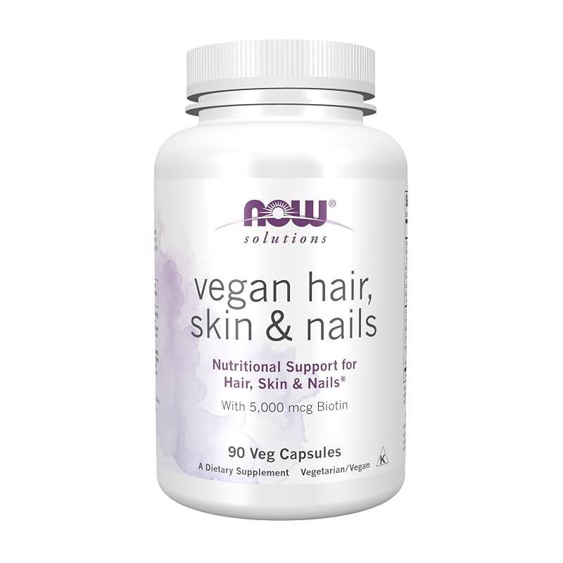 NOW Suplemento para cabelos, pele e unhas com biotina 5.000 mcg, 90 cápsulas veganas