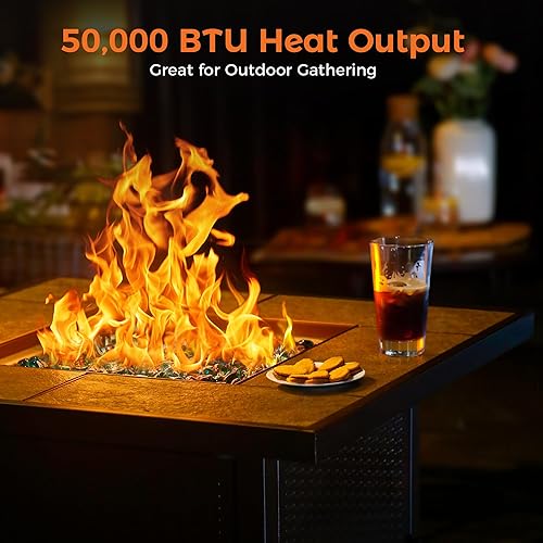Miniatura 5 de BALI OUTDOORS - Mesa para fogata de gas propano 32 pulgadas, 50,000 BTU, fogatas cuadradas de gas para exterior, color marrón