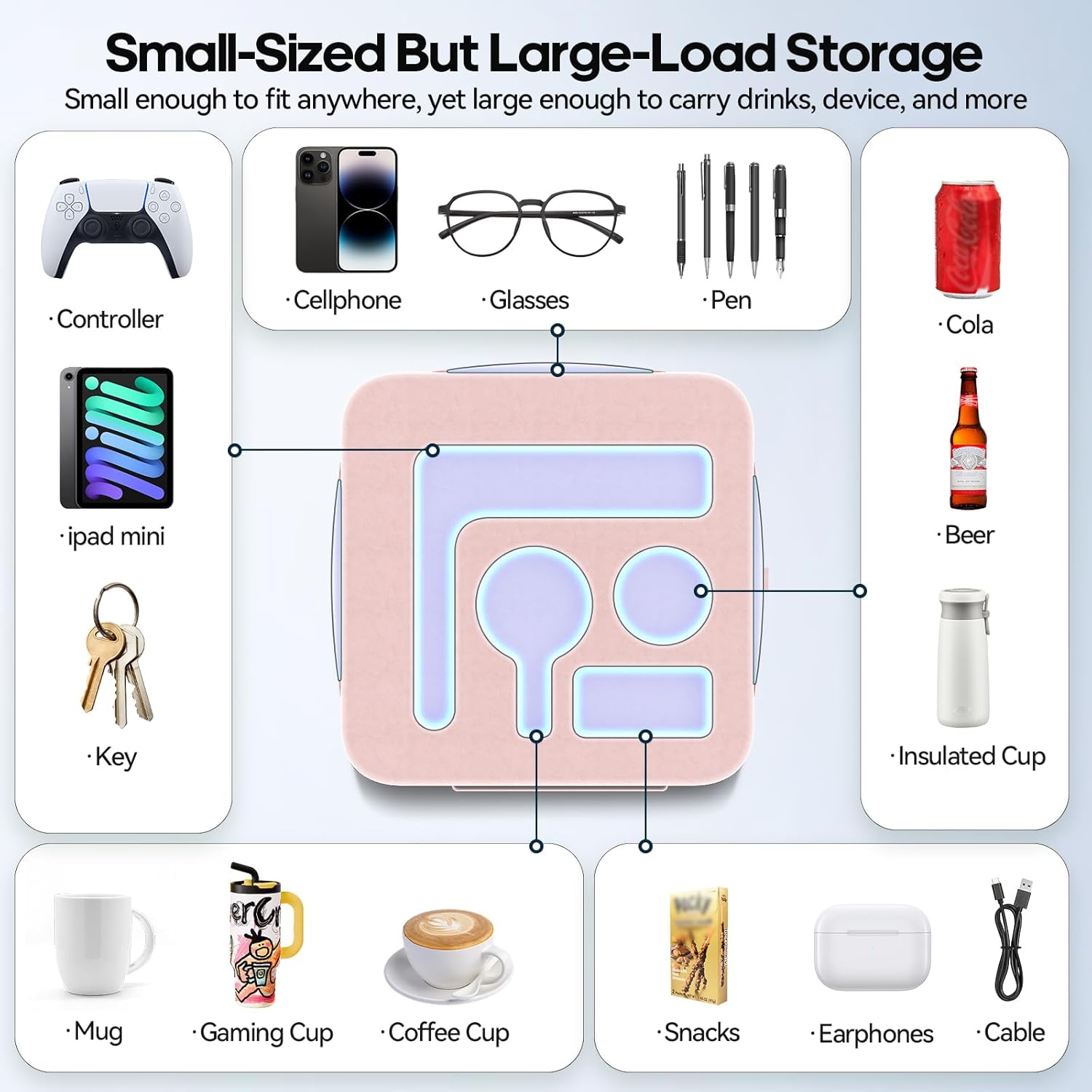 Couch Cup Holder Pillow, Sofa and Bed Caddy for iPad, Kindle, Switch, Game Controller, Remotes, Phones, Small-Sized Cup and Drink Holder for Couch, Bed, Desk, Car, Beach, Bathroom Cup Holder, Pink