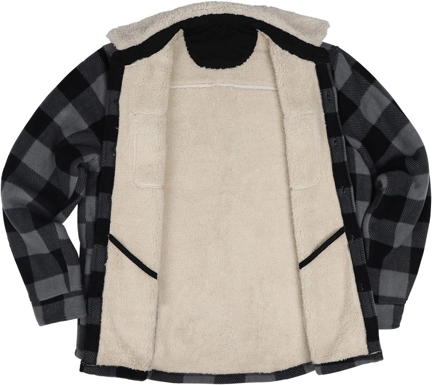 Facitisu Hoodies for Men Sherpa Lined Heavyweight Flannel Jackets Fleece Plaid Winter Warm Coats - Image 5