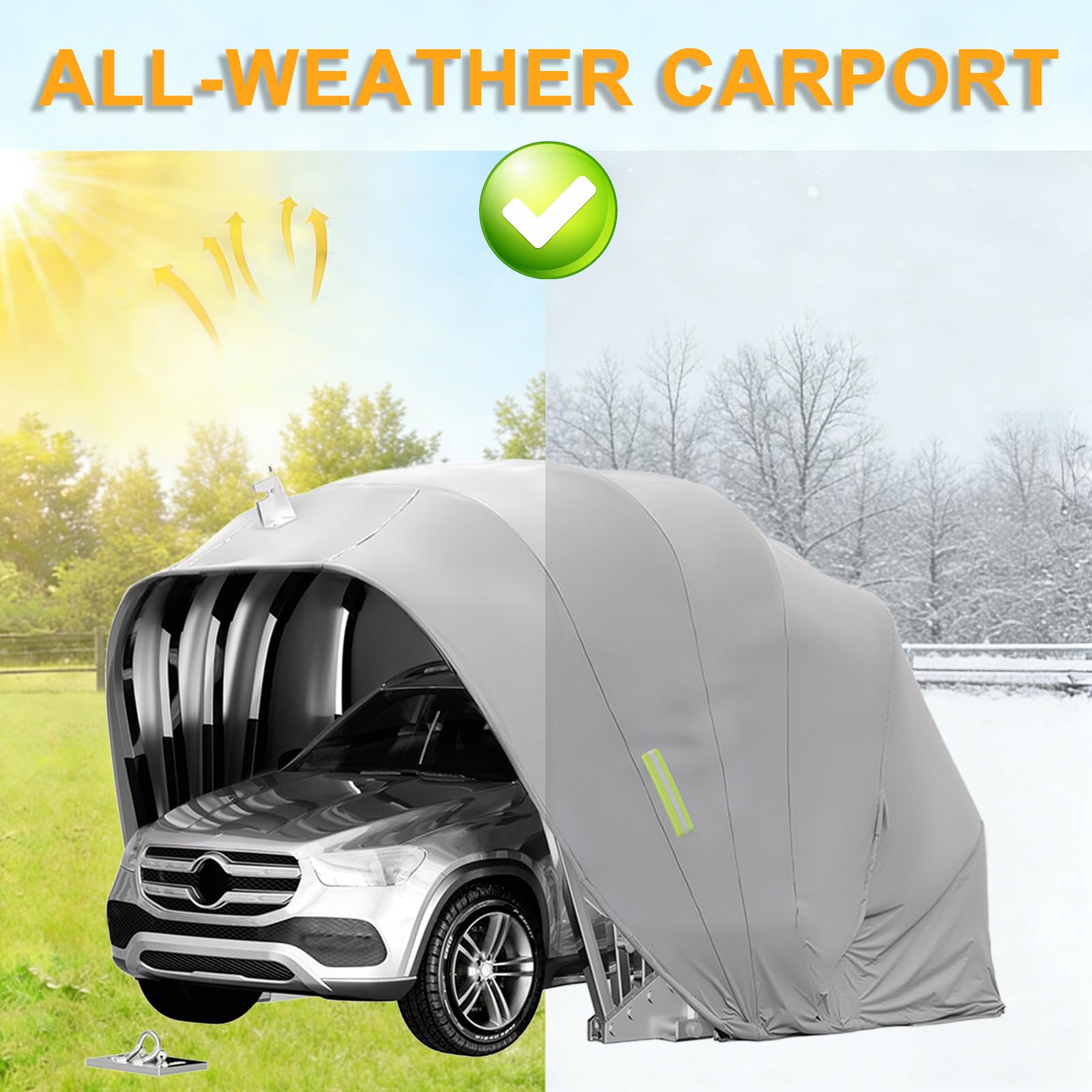 Tettoia per Auto in Acciaio Inossidabile Pesante, Tenda da Sole Retrattile per Auto con Serratura, Riparo Pieghevole Semiautomatico Resistente, Tettoia per Resistente Intemperie
