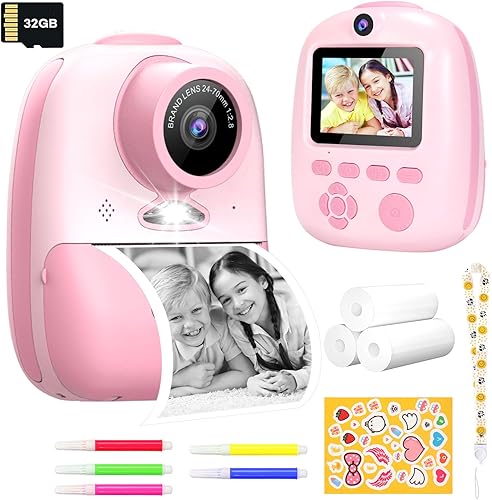 Miniatura 5 de Cámara de impresión instantánea para niños, pantalla mejorada de 2.4 pulgadas, cámara digital instantánea para niños con grabadora de video de 32 GB