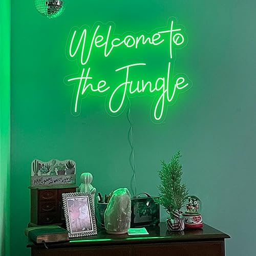 Miniatura 5 de Letrero de neón LED verde con texto en inglés "Welcome To The Jungle" para decoración de pared, letrero iluminado para dormitorio, habitación de los