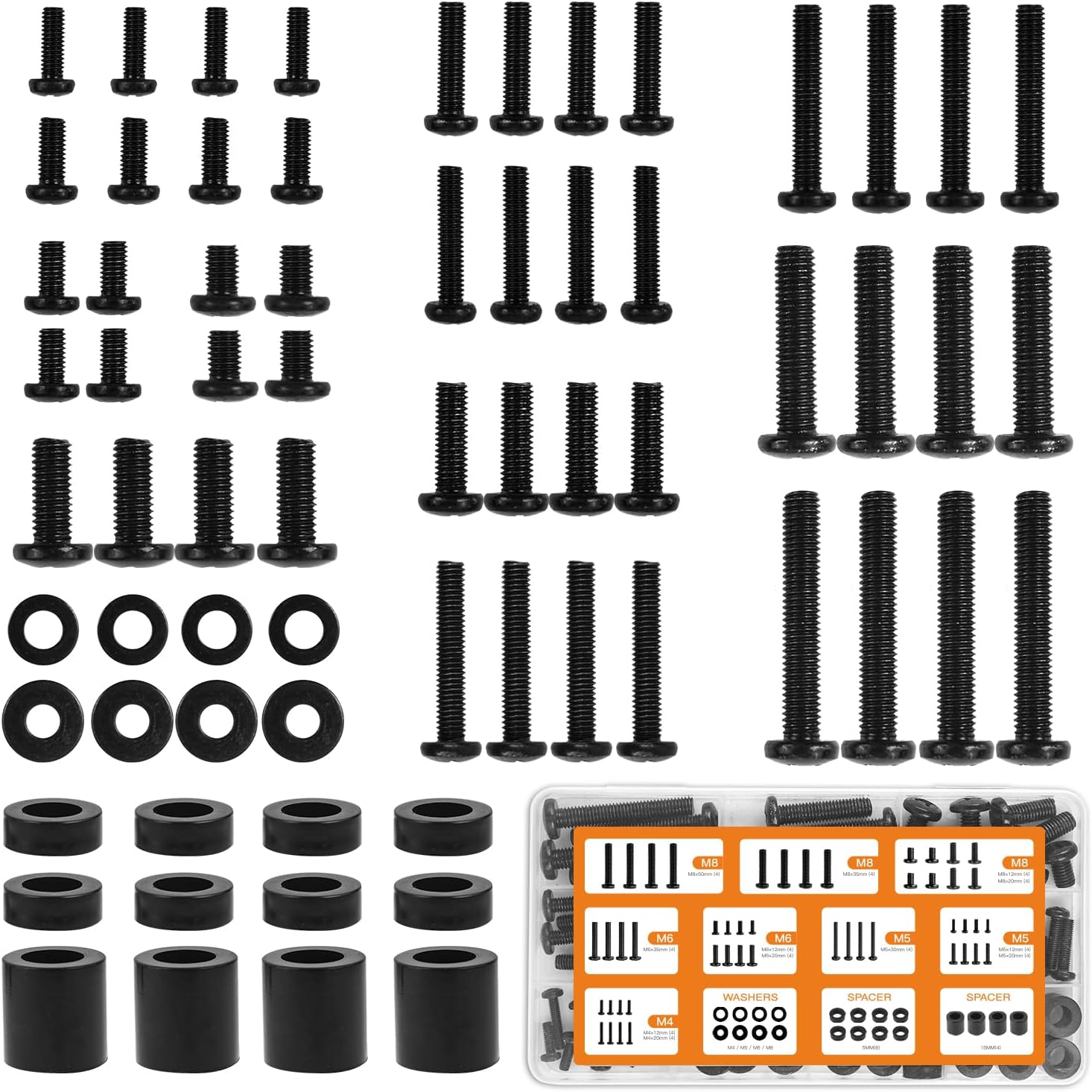 Universal TV Hardware Screw Kit Set with Box - M4 M5 M6 M8 Screws and Washers Spacers, Replacement Screws for TV VESA , Fits Most TV/Monitor up to 80 inch