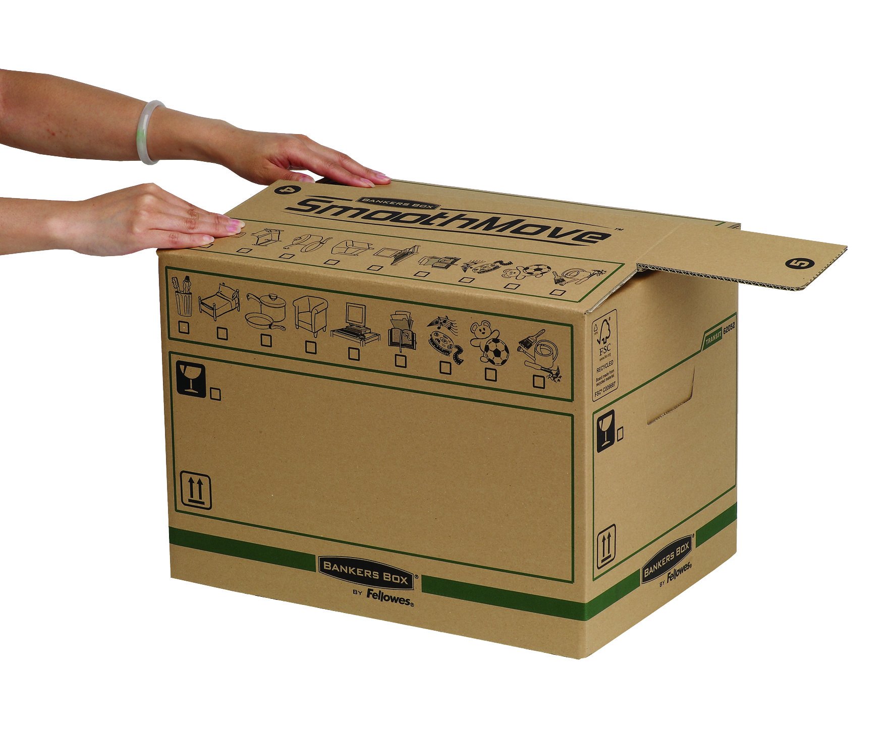Bankers Box 5 Scatole trasloco SmoothMove XL robuste, scatole cartone FastFold da 85L, scatole a doppio spessore resistenti con maniglie, 40,5 x 45,5 x 45,5 cm, Confezione da 5