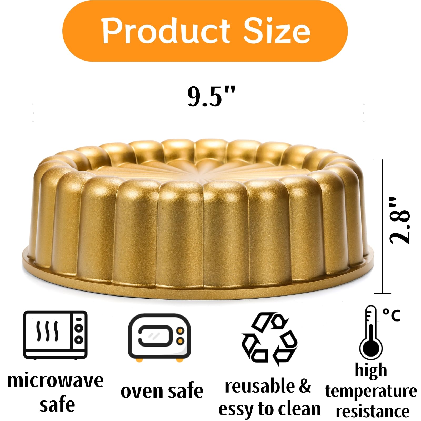 Goaste Molde Charlotte de 9.5 pulgadas, molde reutilizable estriado para tartas, moldes de aluminio antiadherente con forma de flor para pastel de queso, pastel de chocolate, pastel de fresa, pastel
