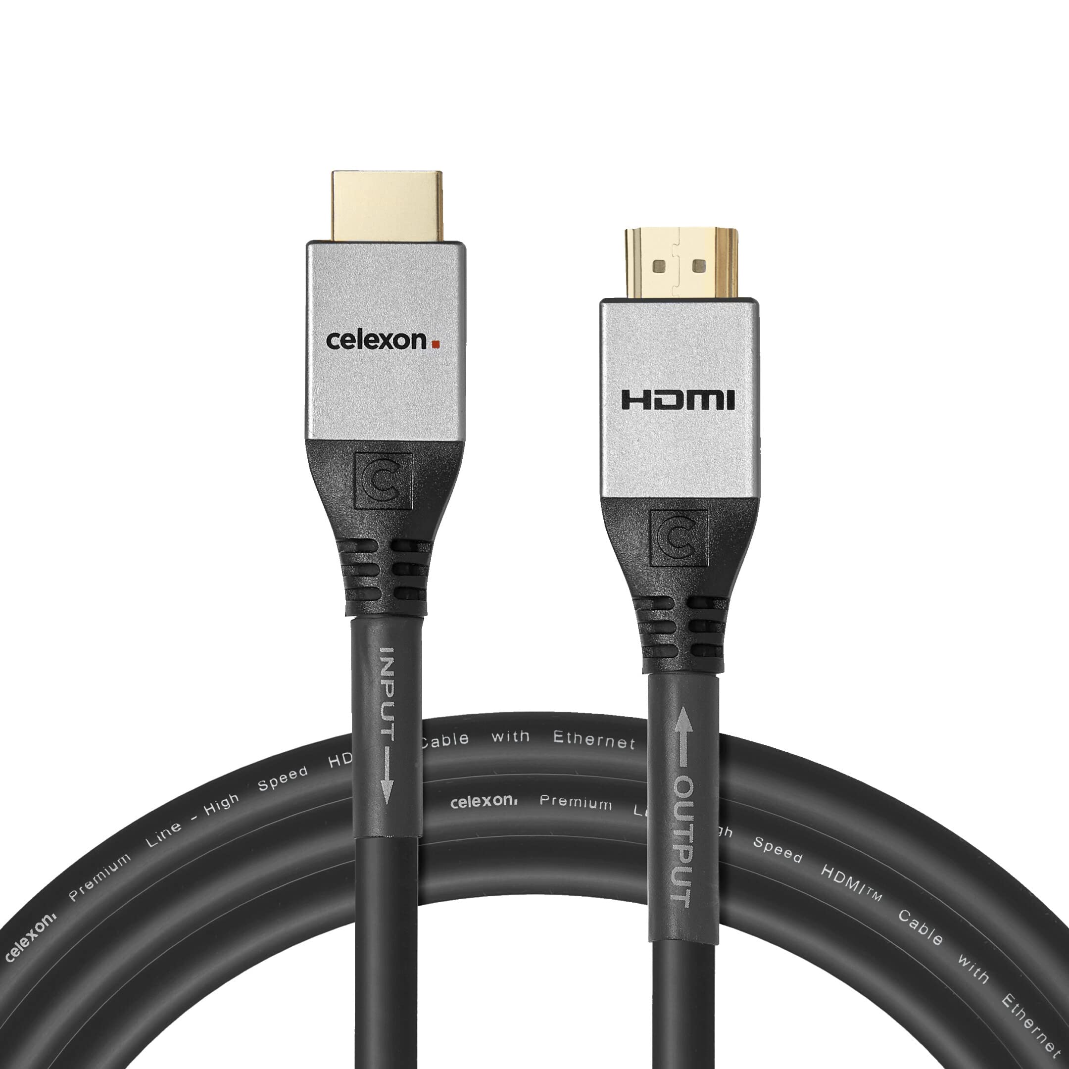 celexon Professional Line aktives HDMI-Kabel 2.0a/b | 15 m | 4K 60 Hz | Integrierte Signalverstärkung, HDR, Ethernet und dreifache Schirmung unterstützen lange AV-Signalwege.