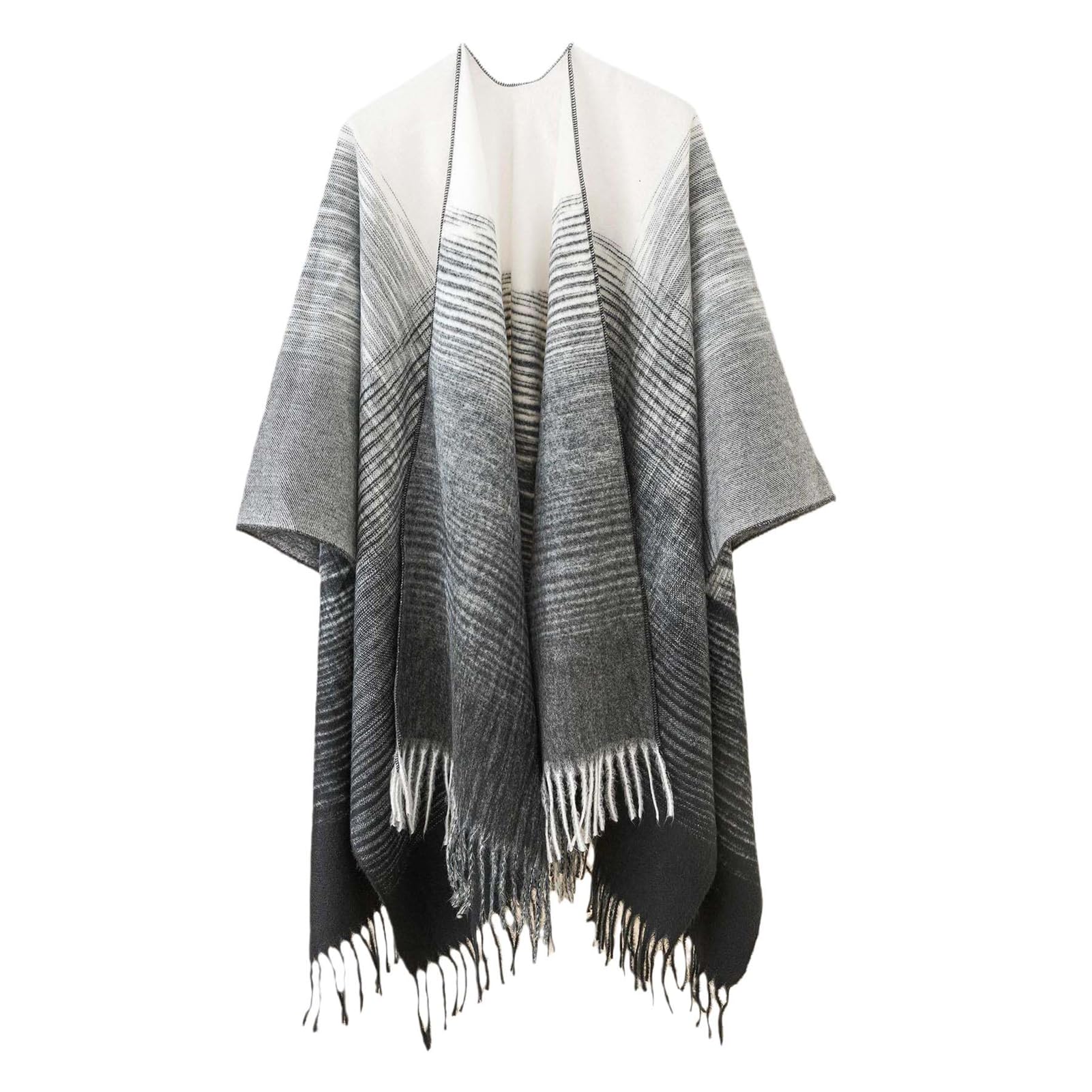Autunno Inverno Plaid Tassel Scialle Donna Caldo Cardigan Poncho Donna Mantella Larga sopra Cappotto (Bianco DP2923 Taglia Unica)