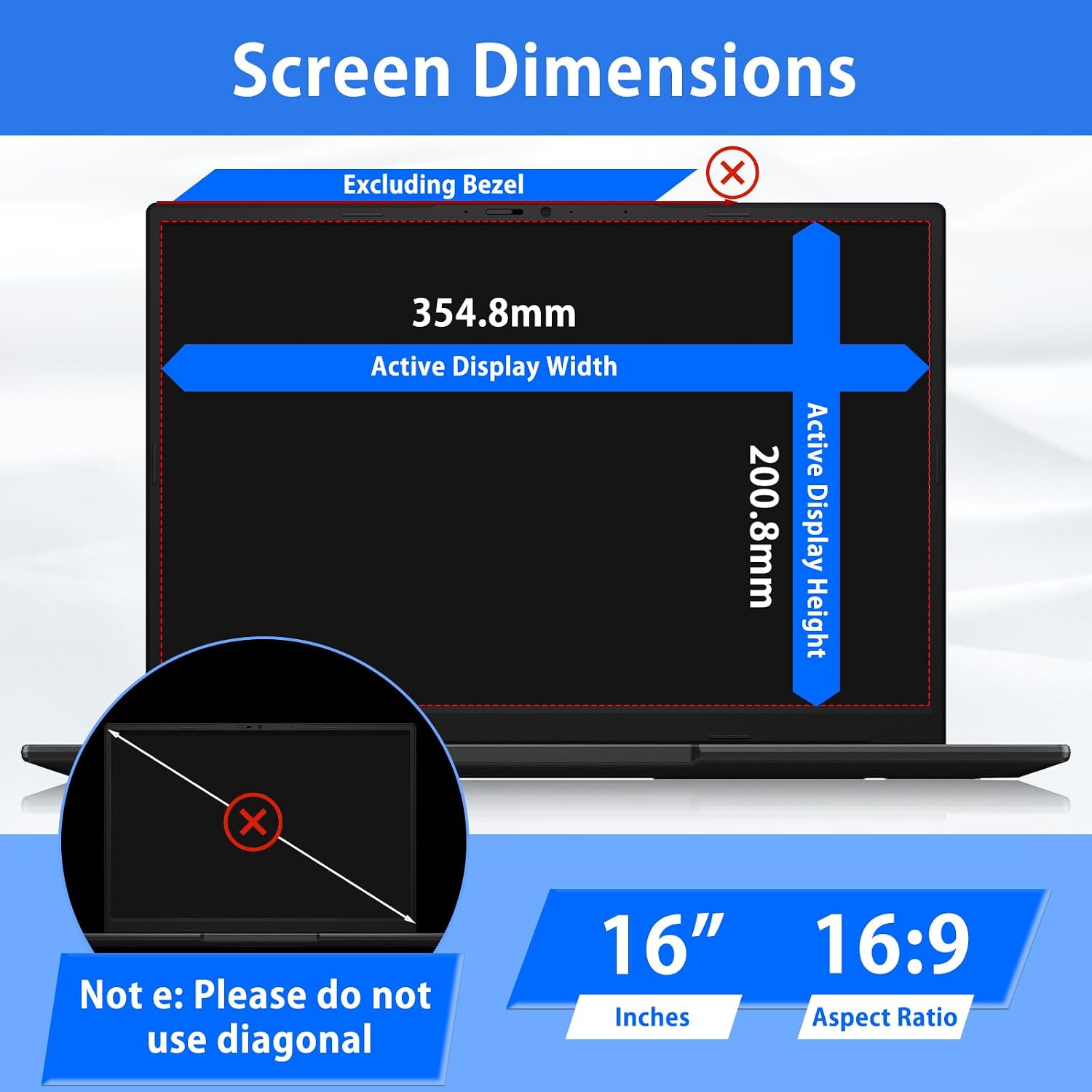 For 16 Inch 16:9 Laptop Privacy Screen Protector | Removable for Lenovo/HP/Dell/Acer/ASUS/Samsung & Other 16 Inch 16:9 Laptops Anti-fingerprint, Anti-Glare, Anti-scratch