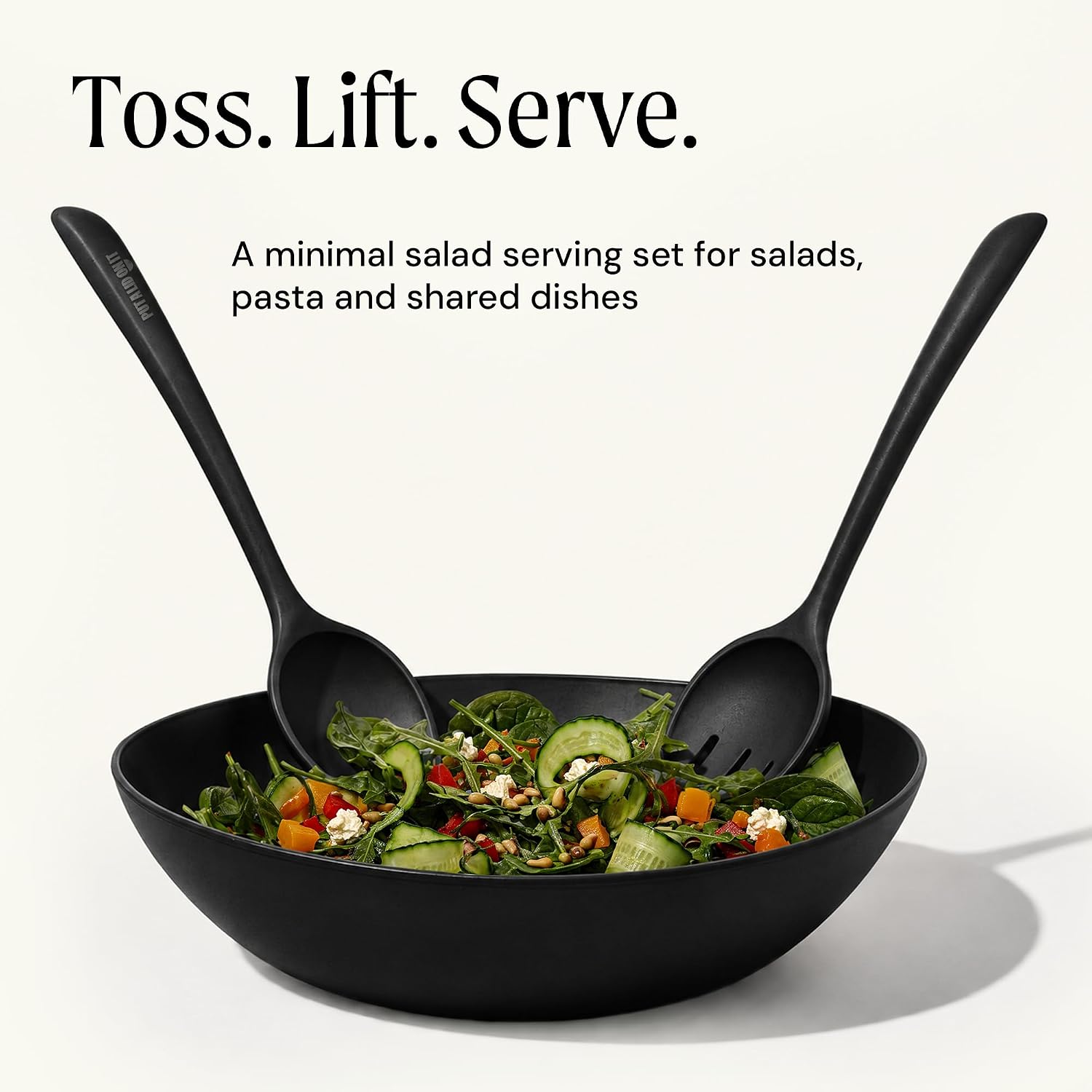 Salad Servers - Spoon and Fork Serving Set, Certified Recycled Food-Safe Plastic, BPA-Free, Dishwasher, Microwave, Fridge and Freezer Safe | 10.63 in | Licorice