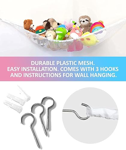 Miniatura 10 de PLS - Hamaca de juguete de peluche para colgar en la pared almacenamiento de juguetes de peluche y organización de habitación de niños para