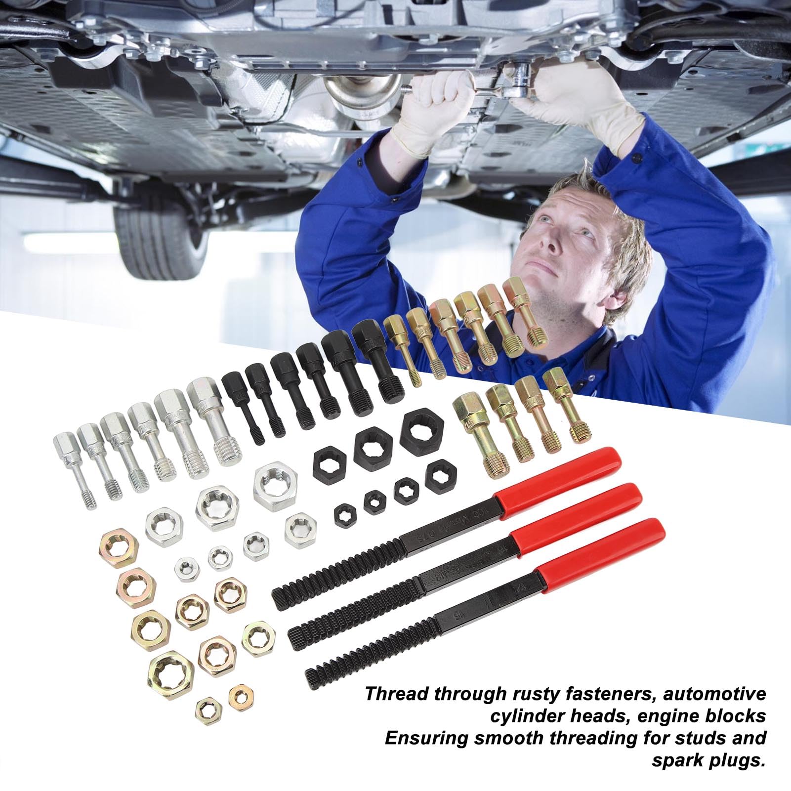 49PCS Set di Strumenti Per La Riparazione della Filettatura Restauratore di Perni Metrici, Kit di Cacciafiletti Per Meccanici Automobilistici, Restauratore di Precisione in Acciaio