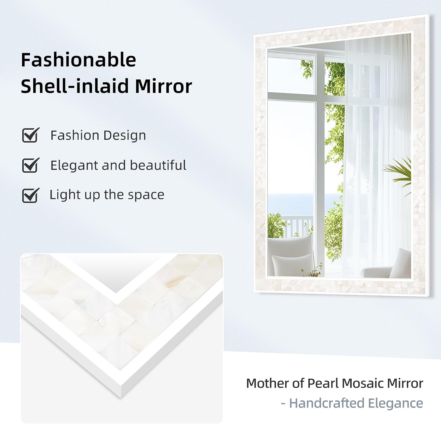Tanmicoshomy White Shell Framed Wall Mirrors for Bathroom 24x36 Inch image 4