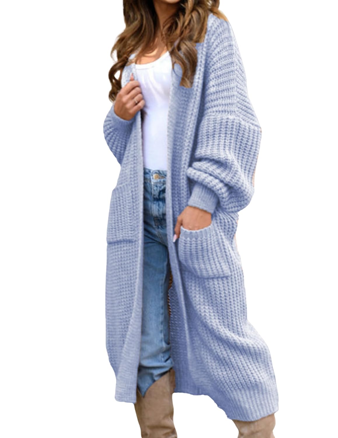 LIZALIG Womens Casual Long Sleeve Split Open Cardigan Knit Long Cardigan Sweaters with Pockets Fall Fashion