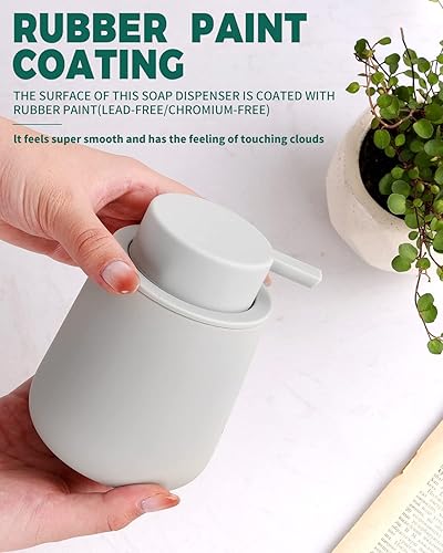 Miniatura 2 de Bosilunlife Dispensador de jabón para baño, dispensador de jabón de cerámica gris claro, dispensador de loción, dispensador de jabón para platos de